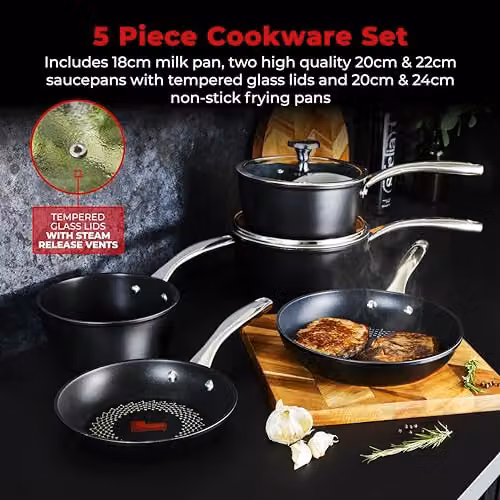 Tower SmartStart Ultra Forged 5 Piece Non-Stick Cookware Set in Black – 3