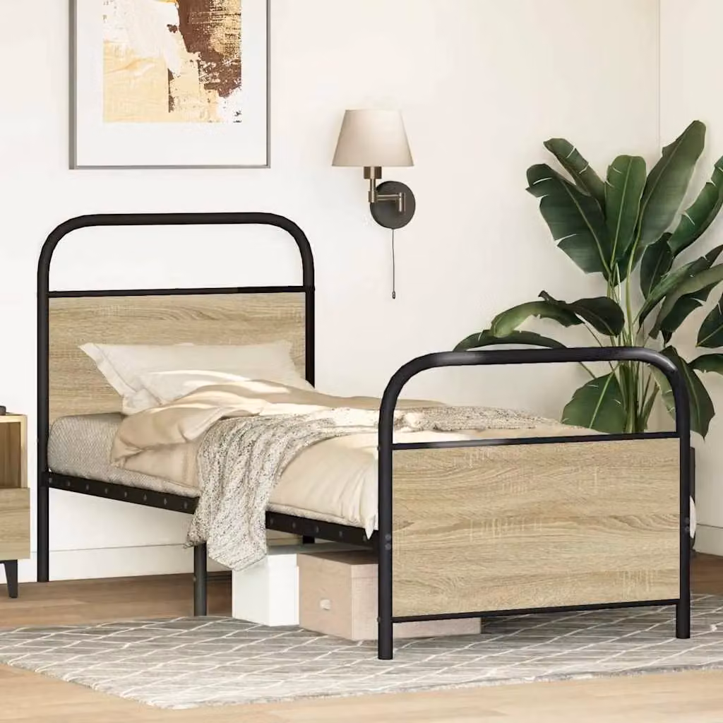 Berkfield Home Small Single Bed Frame in Sonoma Oak and Brown Engineered Wood, W: 75 cm, L: 190 cm – 2