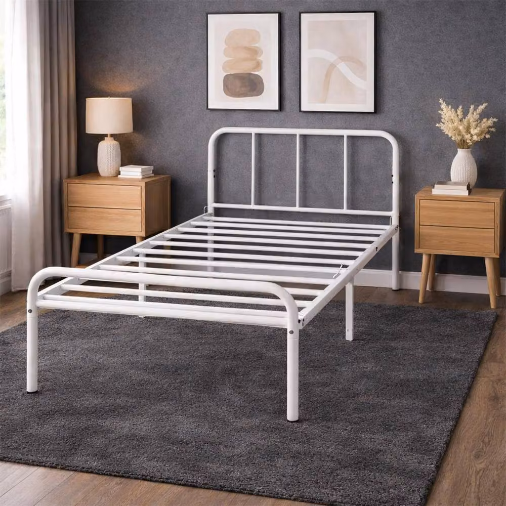 House of Home Metal Single Bed Frame with Rounded Headboard in White, W/D/H: 90 x 190 x 182.88 cm – 3