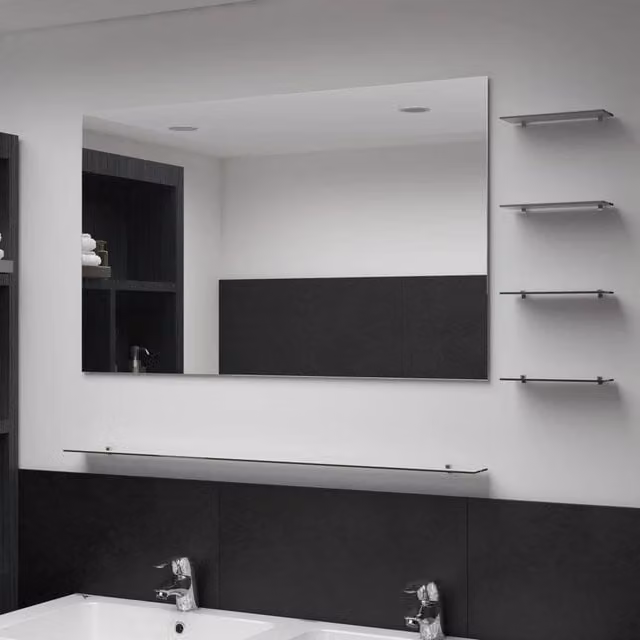 Berkfield Home Silver Wall Mirror with 5 Shelves, W: 100 cm, H: 60 cm – 1