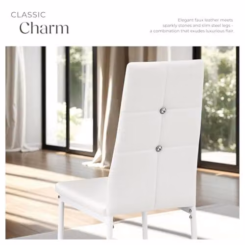 tectake Set of 8 Julien Dining Chairs in White Faux Leather with Metal Legs – 4