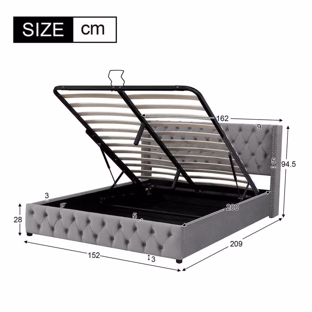 PAWNORA Upholstered Ottoman Bed with Gas Lift Storage in Grey – 2