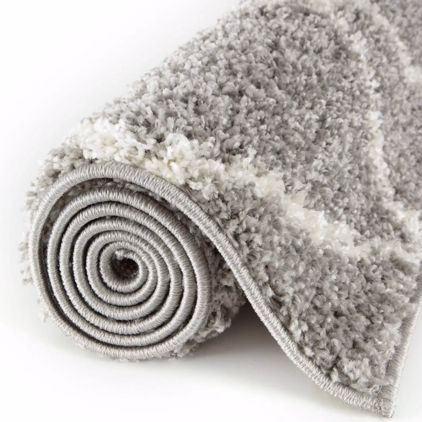 THE RUGS Moroccan Soft High Pile Shaggy Diamond Round Rug in Grey, Diameter: 120 cm – 2