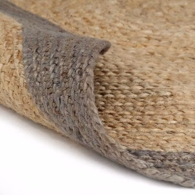 Berkfield Home Handmade Braided Jute Round Rug with Grey Border, Diameter: 100 cm – 1