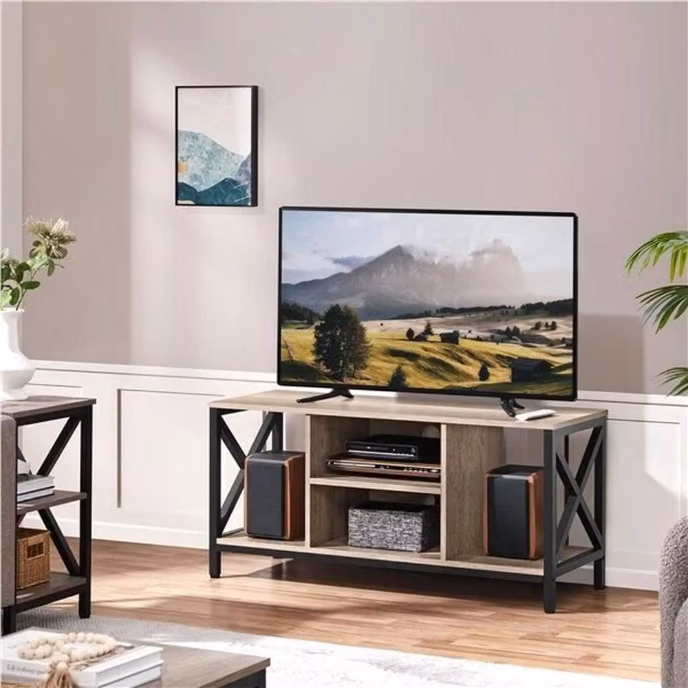 KORVIXA Industrial TV Stand with Shelves and Media Compartments in Brown, W/D/H: 50.5 x 40 x 40 cm – 3