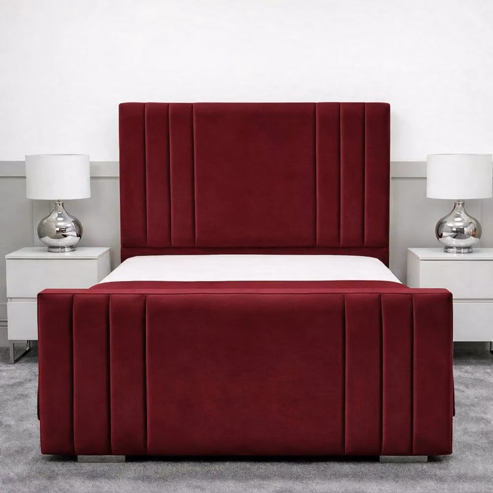 Living Comfort Bedz Canberra Small Double Plush Velvet Upholstered Bed with Slatted Base and 48 Inch Headboard in Maroon – 2