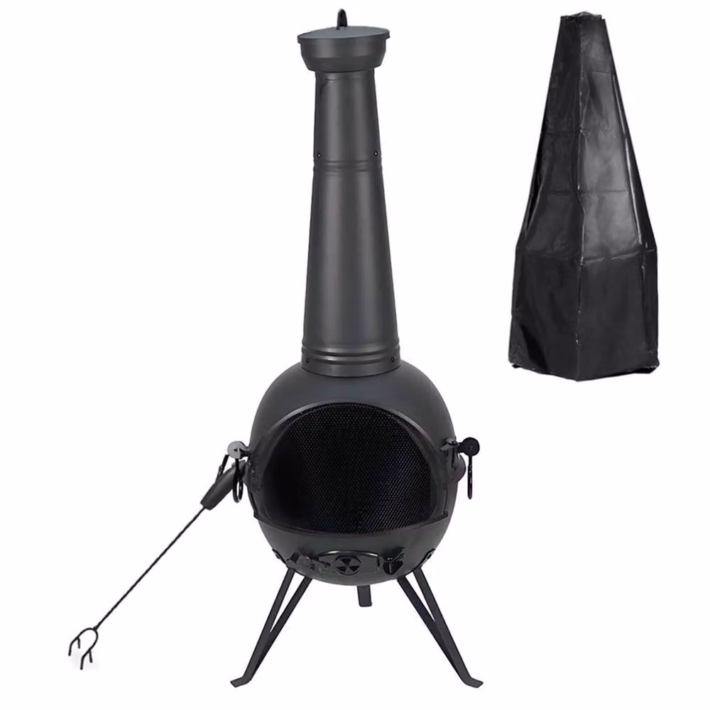 Gr8 Garden Large Black Metal Chiminea, Height: 130 cm – 2