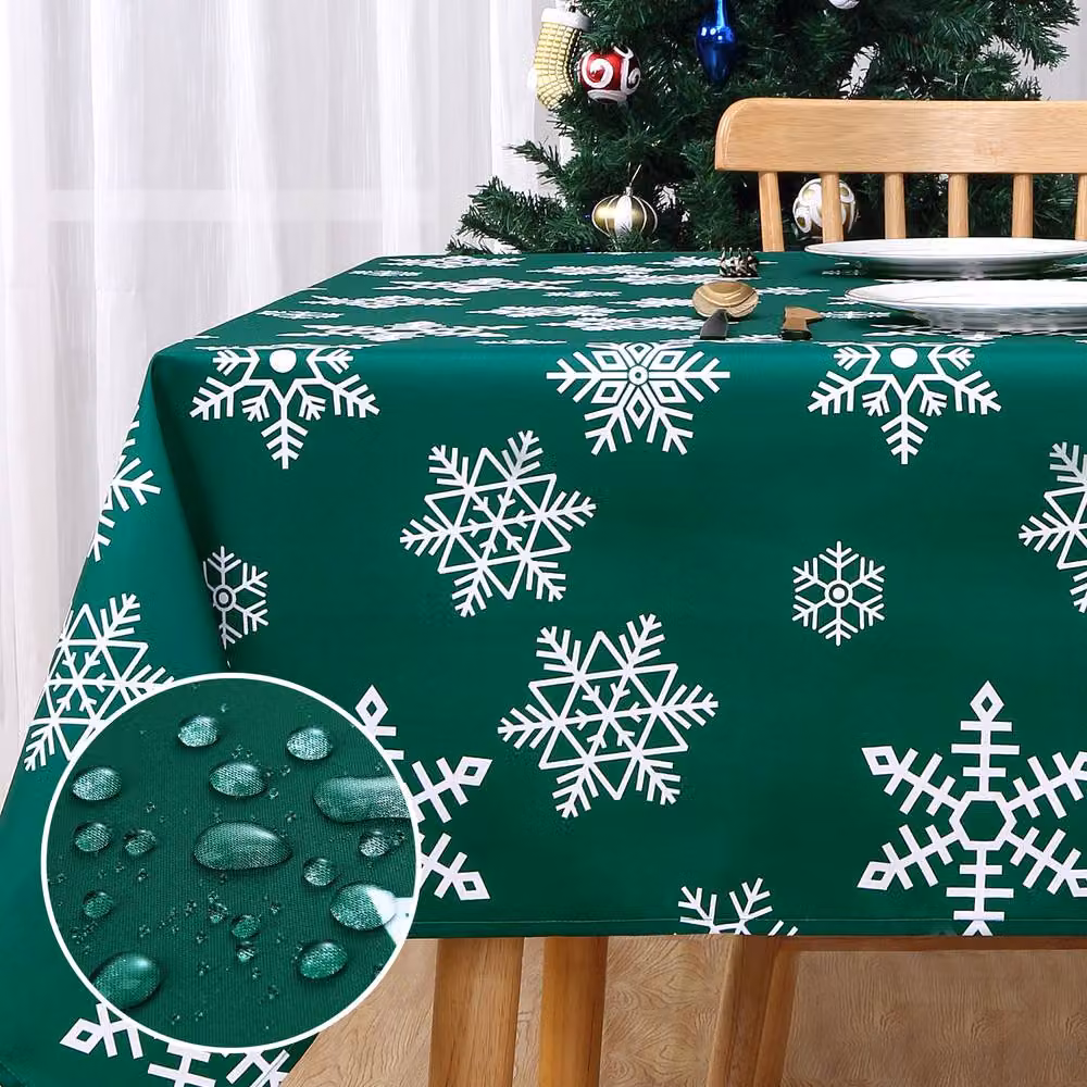 London Boutique Green Snowflake Design Christmas Polyester Rectangular Tablecloth – 2