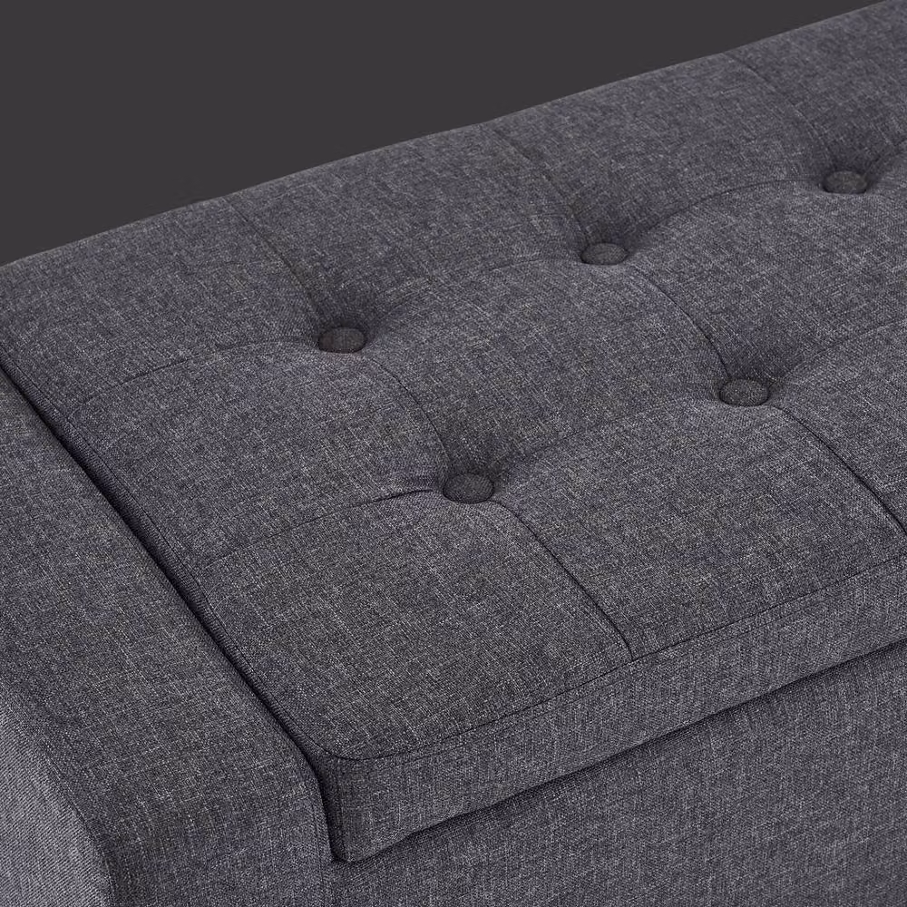 Home Republic Linen Upholstered Ottoman Storage Bench in Grey – 3