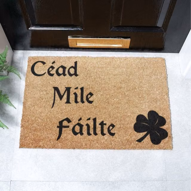 Artsy Cead Mile Failte Doormat, Black, Non-Slip and Weatherproof Coir and PVC Rectangular Doormat
