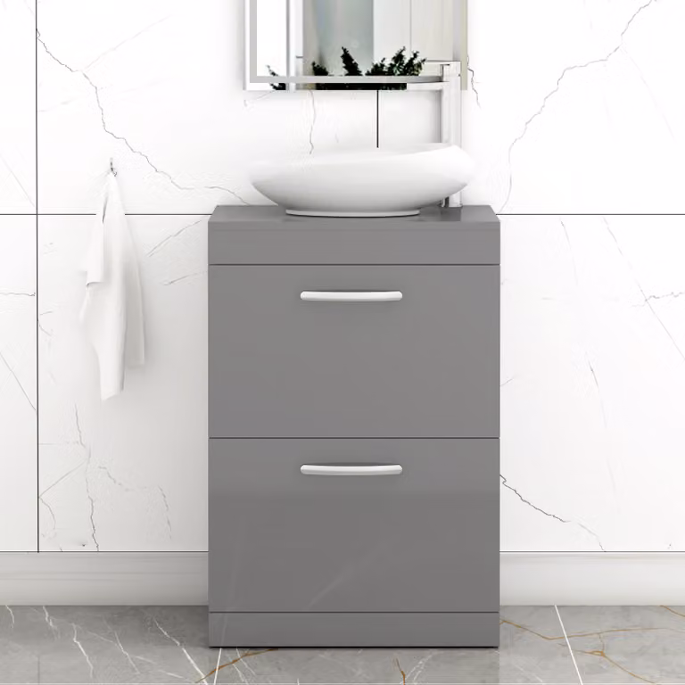 Nova Turin 800mm Floor Standing 2 Drawer Vanity Unit with Countertop Basin in Indigo Grey Gloss by Royal Bathrooms