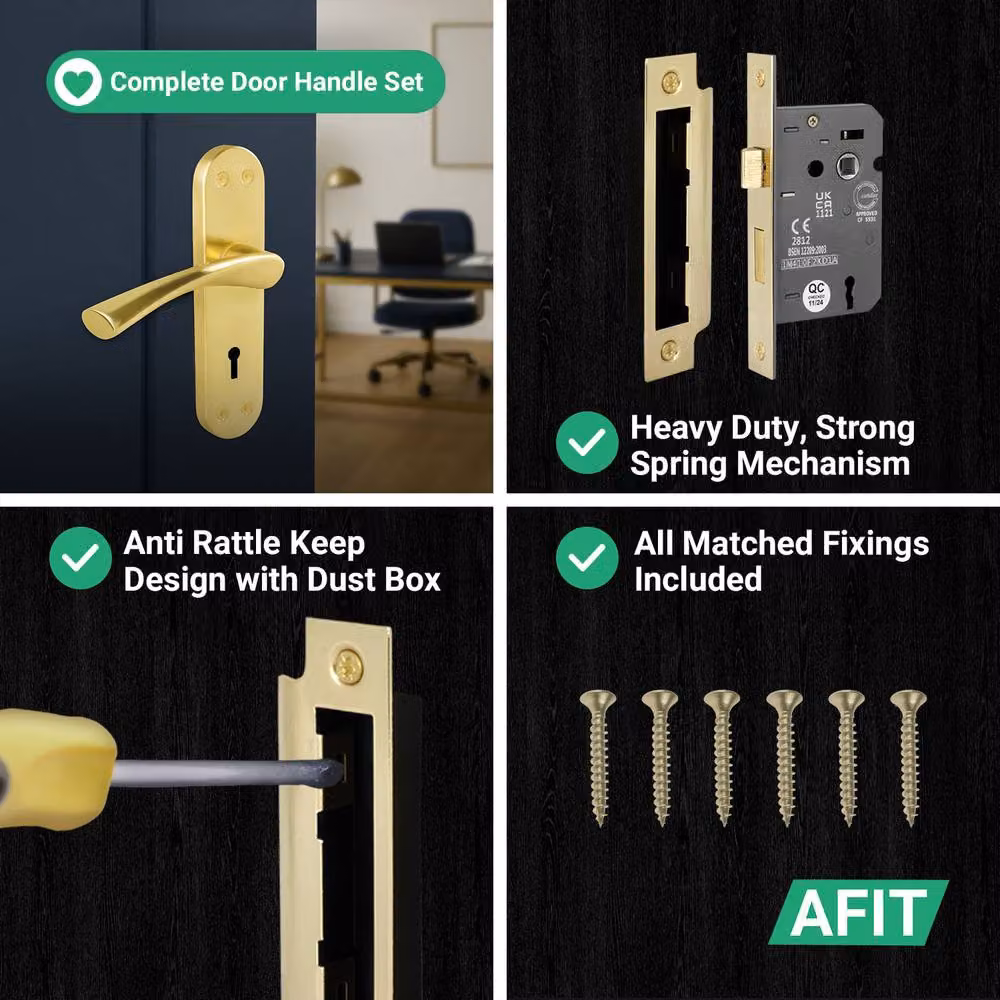 AFIT Satin Brass Twist Door Handle and Sashlock Escutcheon Set in Gold, 1 Pair, W/D/H: 15 x 15 x 1.5 cm – 3