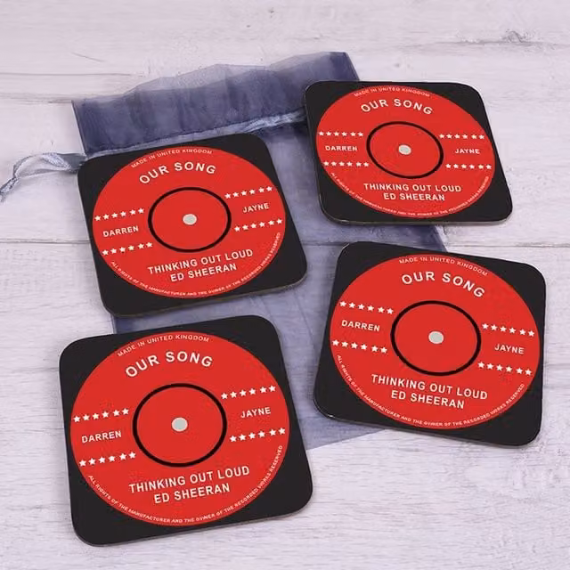 Uniqueful Personalised Our Song Set of 4 Square Coasters in Multicolour and Red