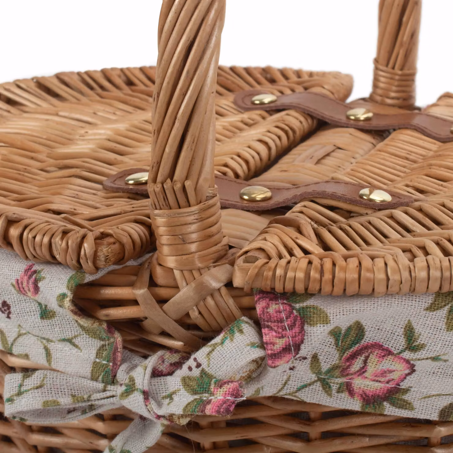 Red Hamper Wicker Childrens Oval Picnic Basket with Lid in Brown and Red with Cotton Lining – 3