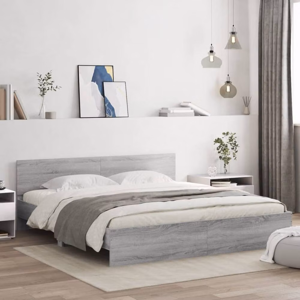 Berkfield Home Modern Grey Bed Frame with Under-Bed LED Lighting and Drawers, W/D/H: 200 x 200 x 70 cm – 2