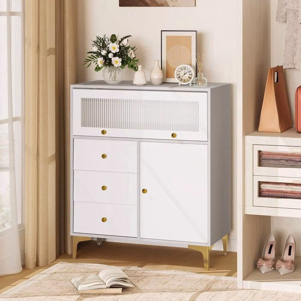 KORVIXA Modern Grey and White Freestanding Storage Cabinet for Bedroom or Hallway – 3