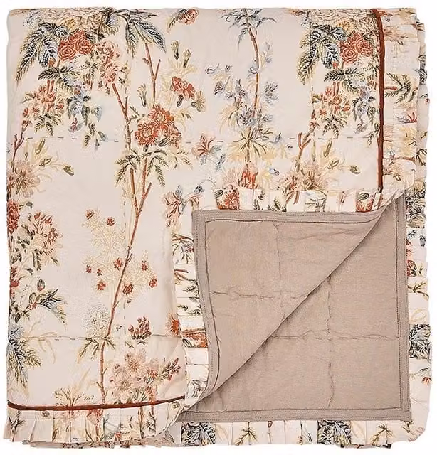 Sanderson Giles Deacon Lakeland Paradis Quilted Cotton Throw in Multicolour, W/D/H: 150 x 200 cm