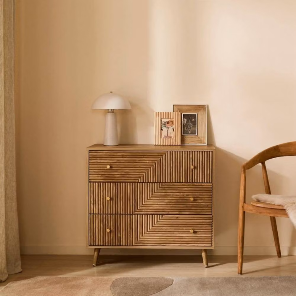 CALICOSY EDEN 3-Drawer Chest with Laminated Fronts in Light Brown and Gold – 2