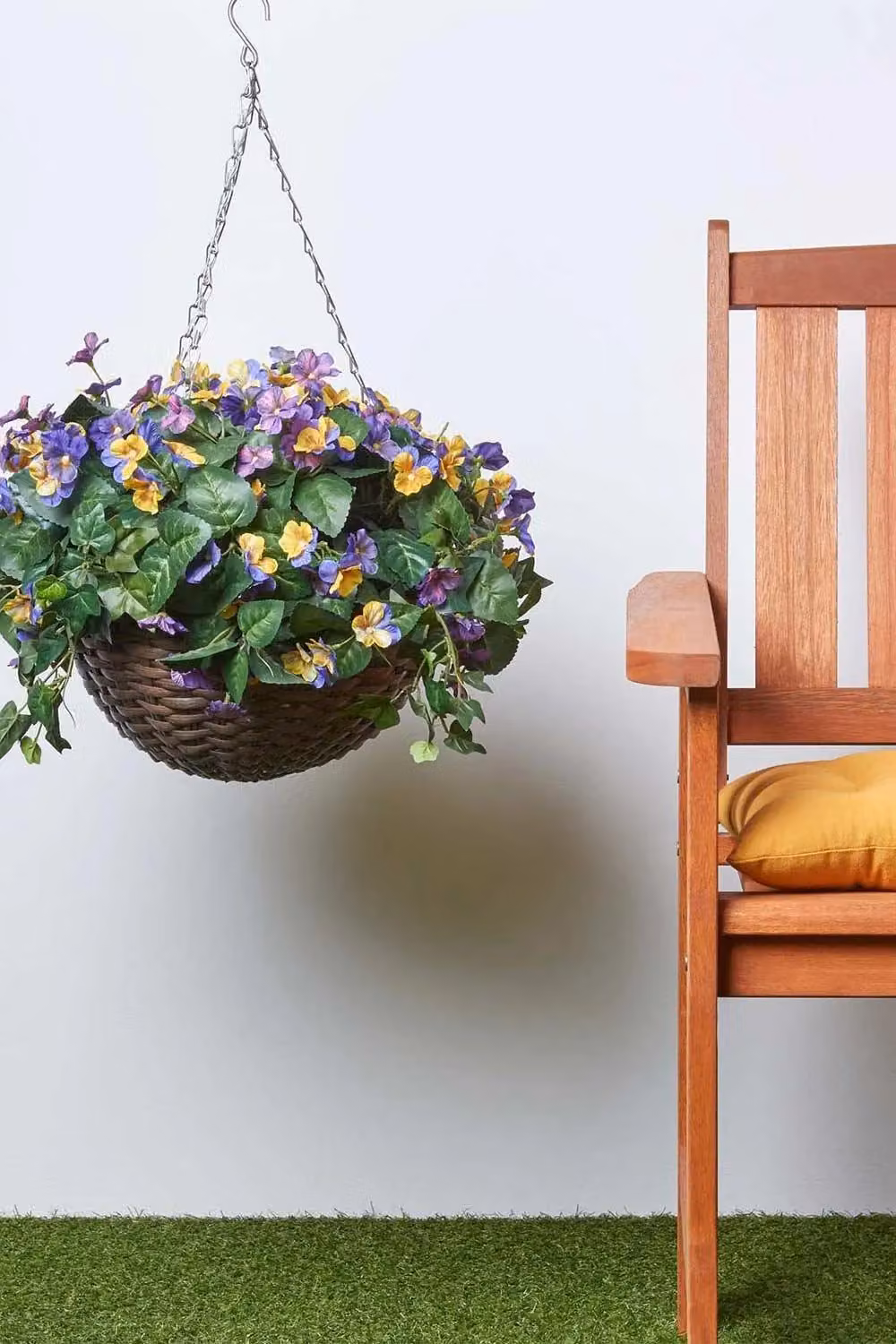 Homescapes Purple and Yellow Pansy Floral Hanging Basket, Diameter: 60 cm – 4