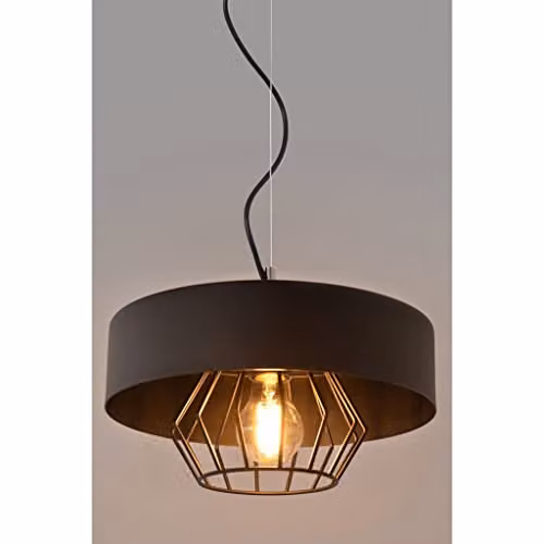 Netlighting Babilon Cylindrical Pendant Ceiling Light Black and Gold/Brass, Diameter: 29 cm – 2