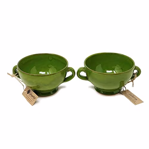 Verano Spanish Ceramics Selena Glazed Hand Dipped Ceramic Soup Bowls, Set of 2, Dark Green, H: 9.5 cm, W: 14 cm – 2