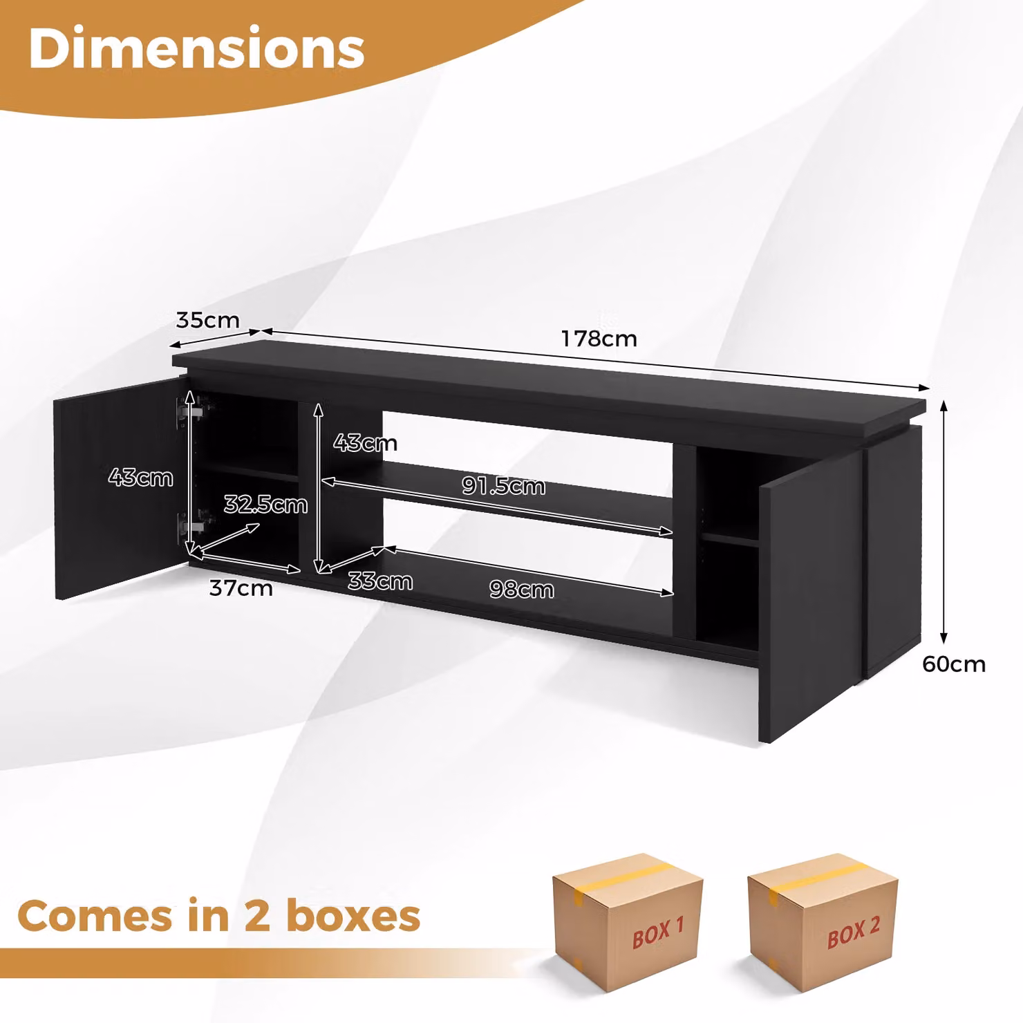 Gymax Modern Black Matt Media Console Table for TVs up to 80 inch, Width: 178 cm – 8