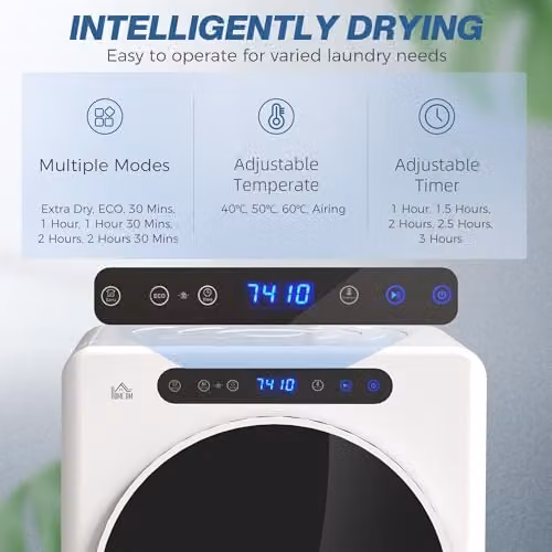 HOMCOM Vented Tumble Dryer, 5kg Wet Laundry/3kg Dry Capacity, 1000W, White – 3