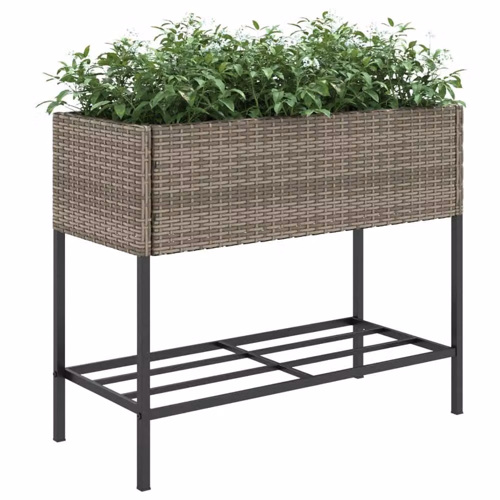 Berkfield Home Garden Planter with Shelf in Grey Poly Rattan – 3