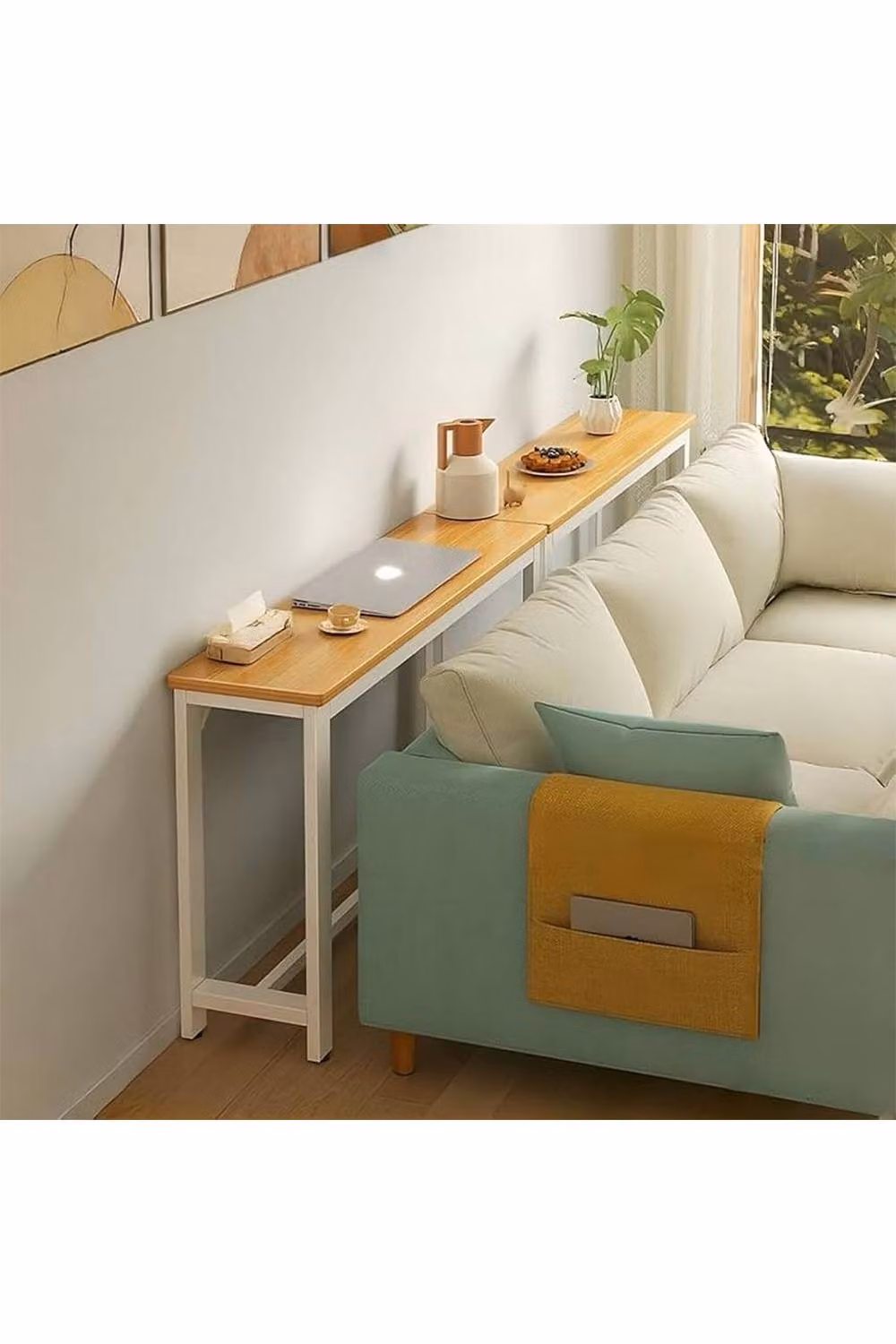 Living and Home Minimalist Narrow Rectangular Console Table in White – 2