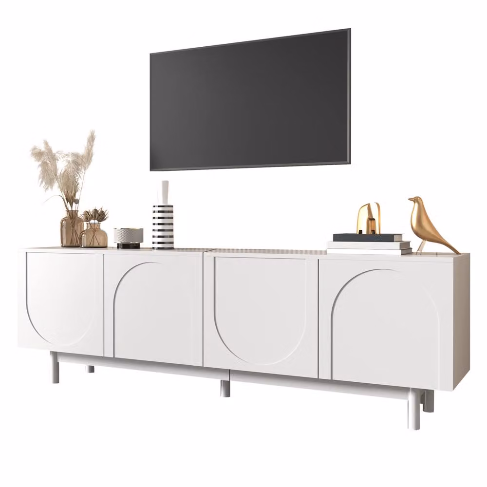 BTM Modern White TV Cabinet with Internal Shelves and Hinged Doors, W: 175 cm, D: 38 cm, H: 56 cm – 3