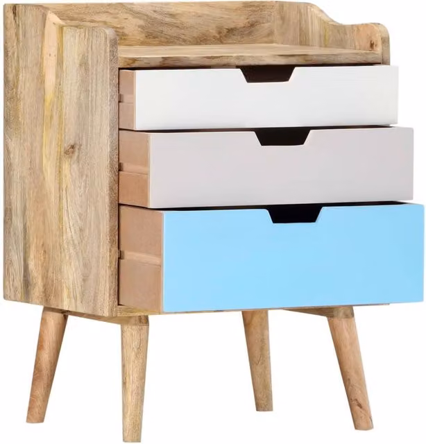 Berkfield Home Rustic Solid Mango Wood Bedside Cabinet, Multicolour, W: 47 cm, D: 35 cm, H: 63 cm