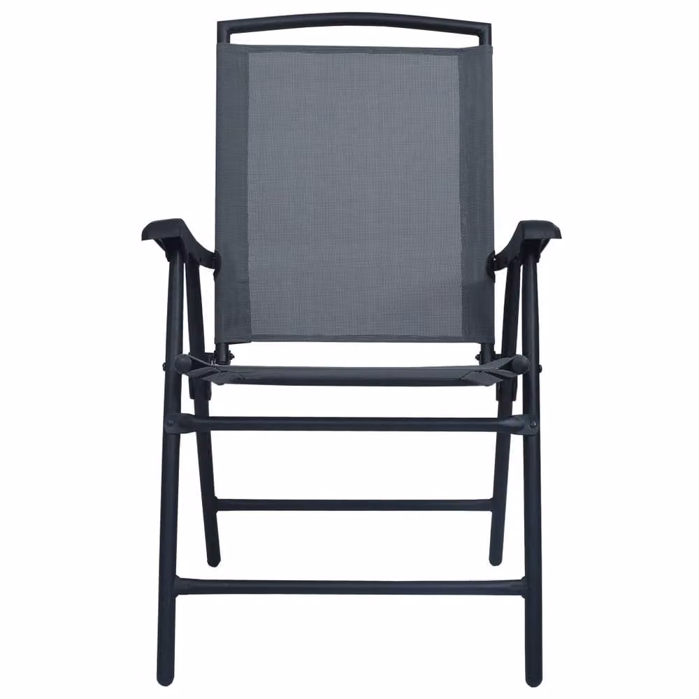 Berkfield Home Set of 2 Folding Garden Chairs in Grey Texilene with Metal Frame – 3