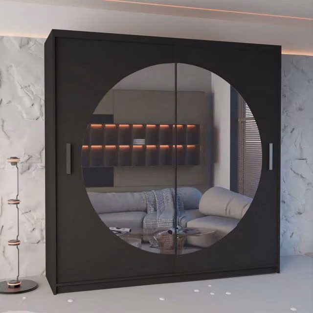 Sliding Wardrobes 4U Modern Double Sliding Wardrobe in Black, W: 203 cm, H: 217 cm, D: 62 cm