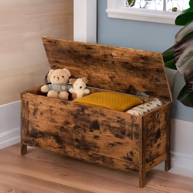 Rafaelo Mobilia Brown Wooden Retro Storage Chest for Children, W: 100 cm, D: 48 cm, H: 40 cm