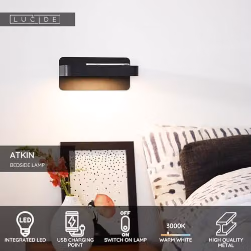 Lucide ATKIN Modern LED Wall Light in Black with Warm White Light – 2