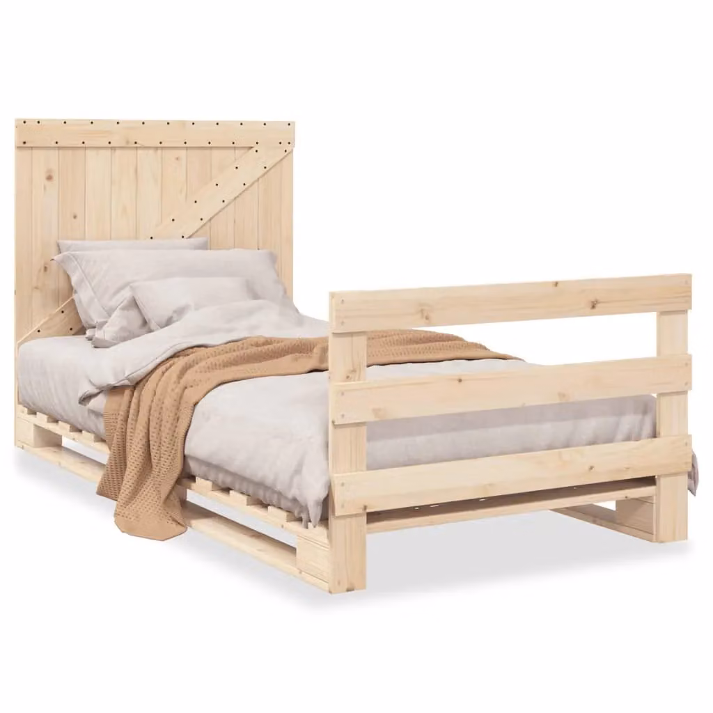 Berkfield Home Solid Wood Pine Bed Frame with Headboard in Brown, W/D/H: 100 x 200 cm – 2
