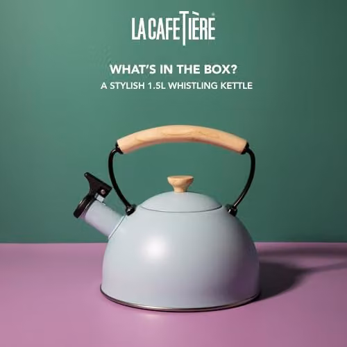 La Cafetiere Stainless Steel Whistling Kettle in Blue, 1.6L – 2