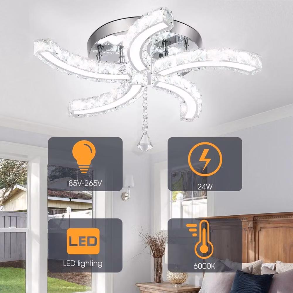 NESTLUNE K5 Crystal LED Chandelier Ceiling Pendant Light in White and Transparent – 2