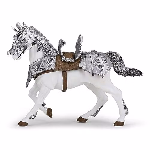Papo Realistic Armoured Horse Figure in Multicolour and White from the Fantasy & Medieval Collection