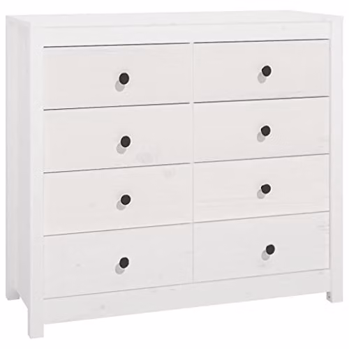 vidaXL White Lacquered Solid Pine Side Cabinet with Doors and Drawers W/D/H: 100 x 40 x 90 cm