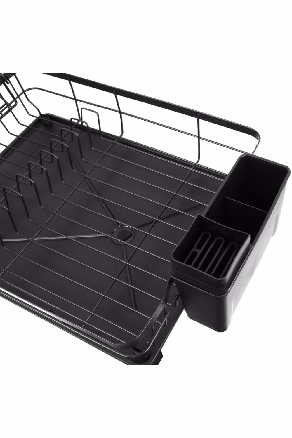 KDMD Black Stainless Steel Dish Drying Rack with Drip Tray, Cutlery Holder and Cup Holder – 3