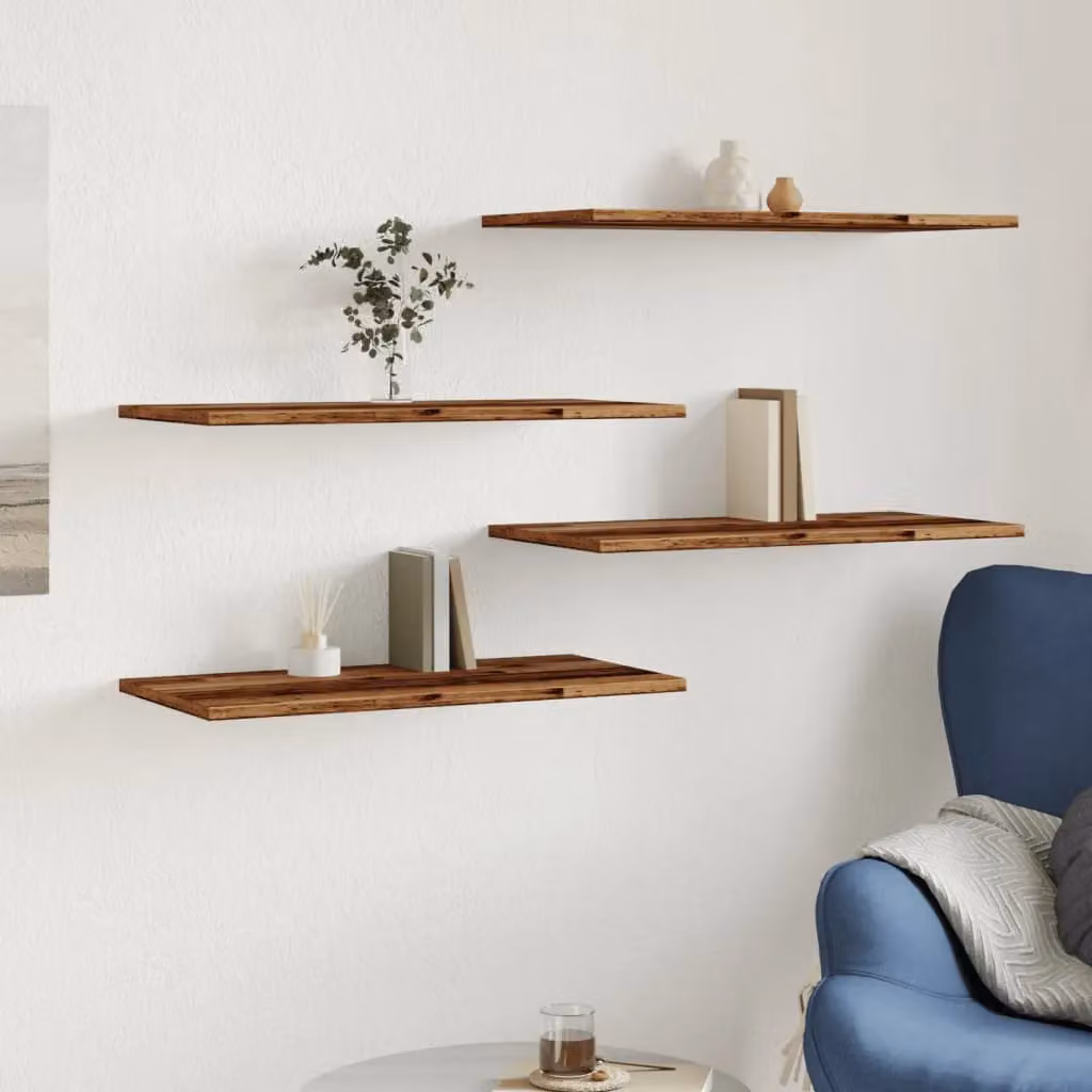Berkfield Home Set of 4 Wall Mounted Shelves in Brown Old Wood, W: 60 cm, D: 30 cm, H: 1.5 cm – 2