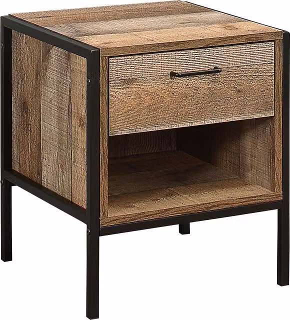 Birlea Industrial Oak and Metal Bedside Cabinet in Brown and Black