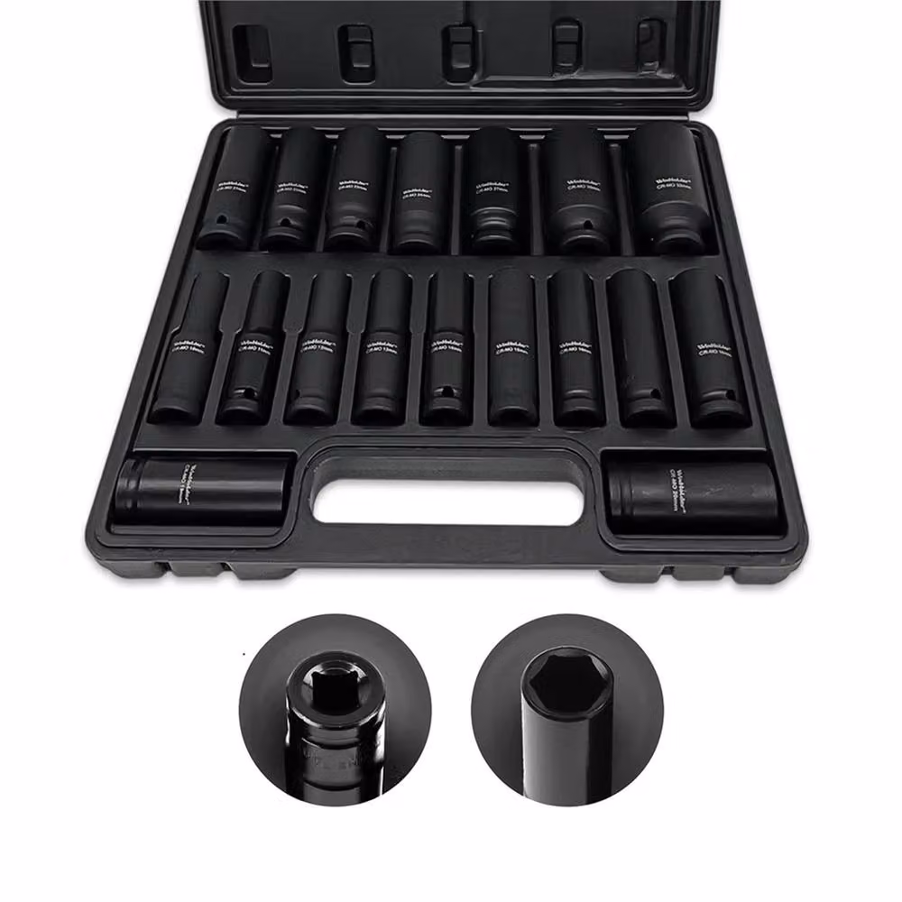 Nordara 18 Piece 1/2 Inch Drive Hex Long Reach Socket Set, 10mm-32mm, Black Chrome Vanadium Steel – 4