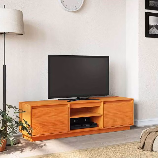 Berkfield Home Wax Brown Solid Wood Pine TV Cabinet W: 140 cm, D: 35 cm, H: 40 cm – 1