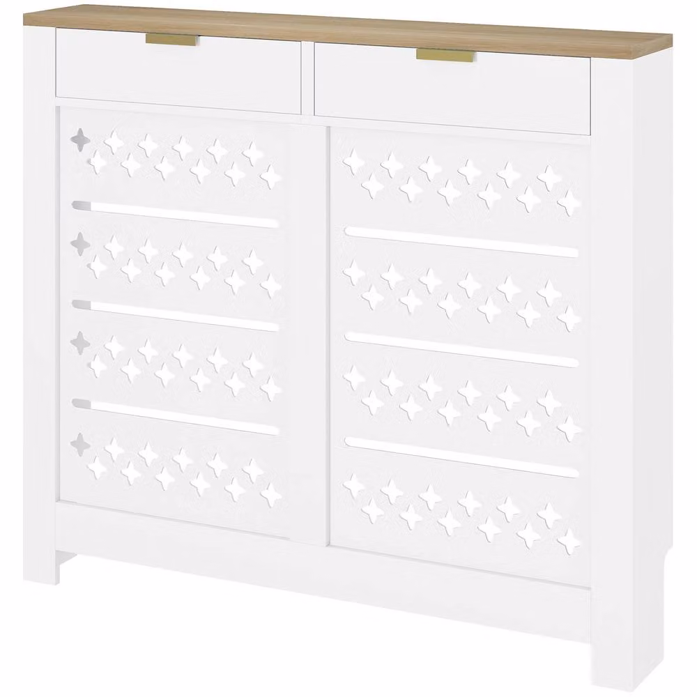 STILVORA White Matt MDF Radiator Cover with 2 Flip-Down Drawers W/D/H: 105.0 x 95.5 x 0 cm – 2