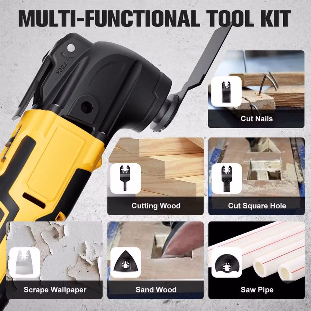 SPETLEK 6-Speed Brushless Multi Tool for DeWalt 18V 20V Batteries with LED, Yellow, W: 1000 mm, D: 400 mm – 6