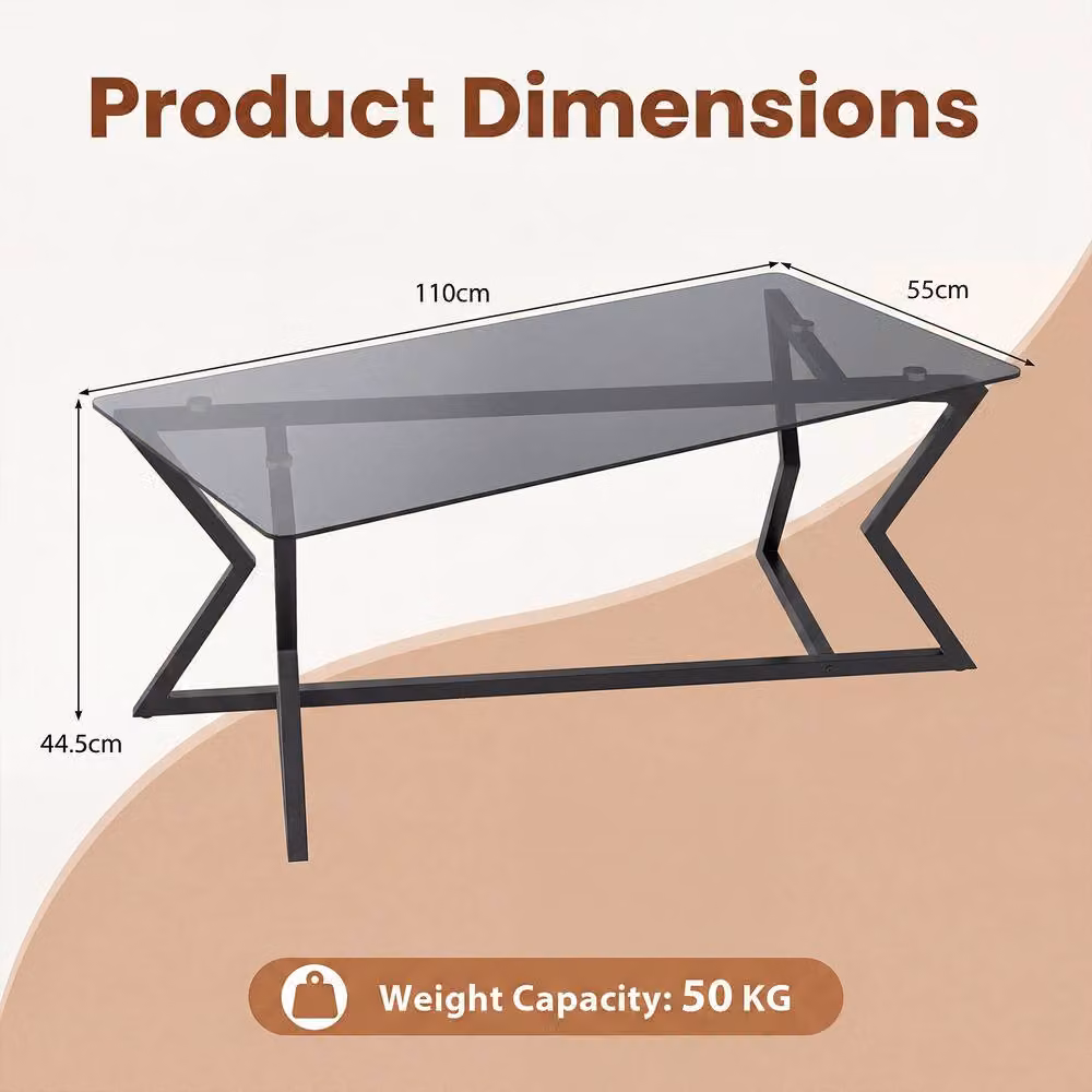 Costway Modern Rectangular Glass Coffee Table with X-Frame in Black – 2