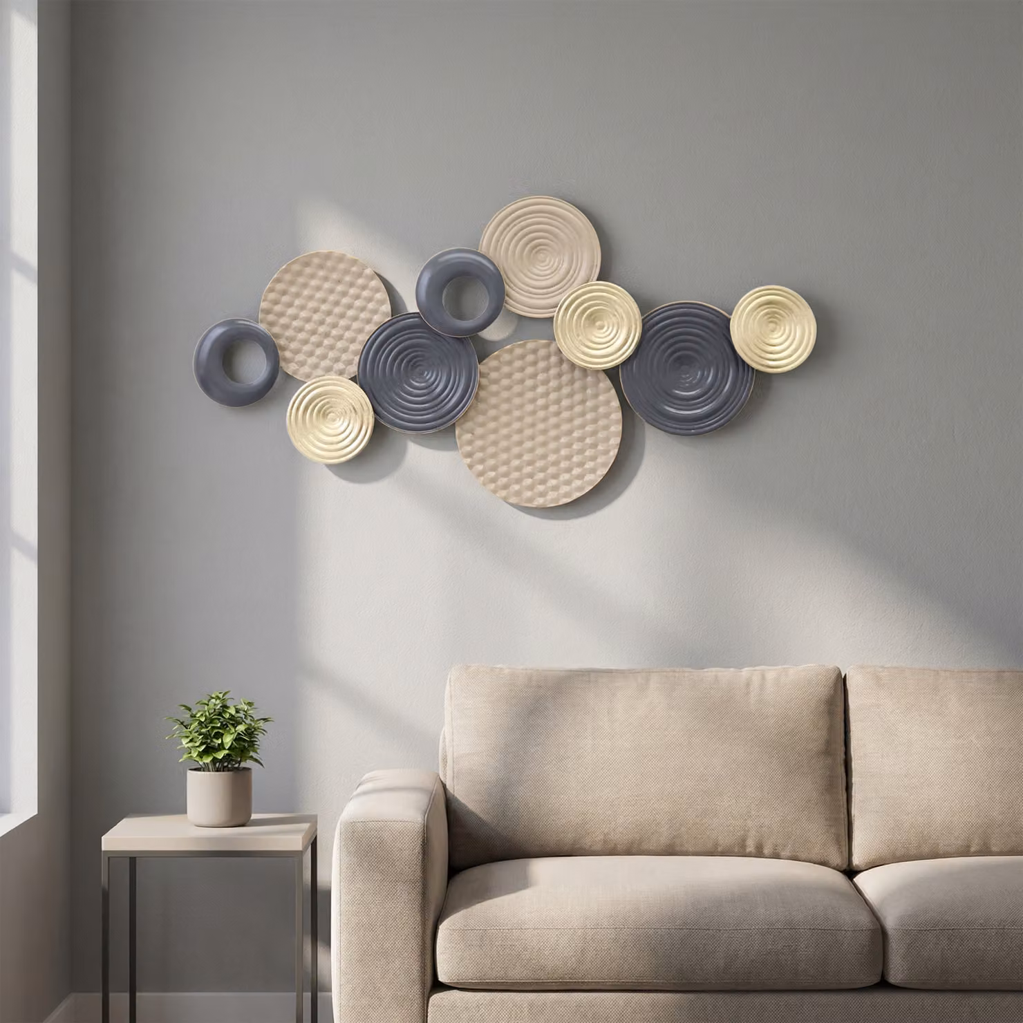 HOMCOM Modern Abstract Metal Hanging Wall Art with Geometric Multi-Disc Design in Multicolour – 2
