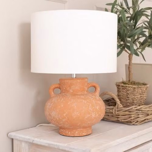 ValueLights Theo Hand Finished Ceramic Table Lamp with Terracotta Linen Drum Shade – 2